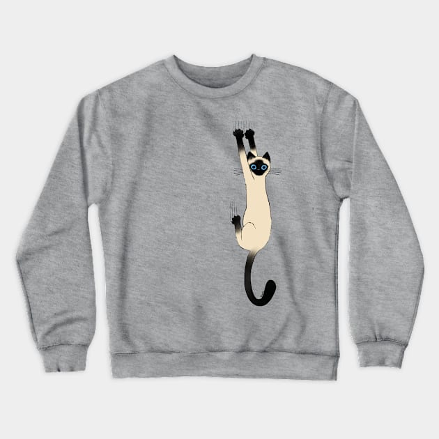 Siamese Cat Hanging On Funny Cat Holding on with Claws Crewneck Sweatshirt by Coffee Squirrel